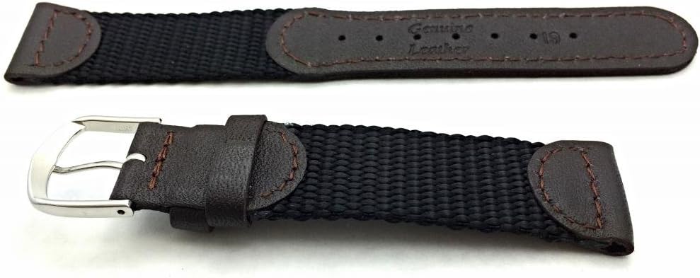 NewLife 19mm Brown Leather and Nylon Watchband Compatible with Swiss Army Watch | Soft Genuine Leather and Black Nylon Replacement Watchstrap that brings to Any Watch (Mens Length)