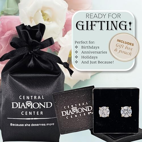 image for Central Diamond Center 14K Solid Gold Post & Sterling Silver 4 Prong C
