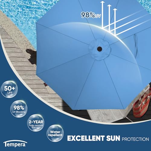 Image of Tempera Patio Market Outdoor Table Umbrella with Auto Tilt and Crank, Large Sun Umbrella with Sturdy Pole & Fade Resistant Canopy, Easy to Set