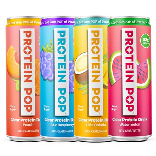 Protein Pop - Ready to Drink Clear Protein Shakes - 22g of Protein - Whey Protein Isolate Non-Carbonated - Zero Sugar (Variety Pack - 12 fl oz, 4 cans)