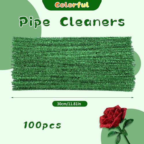 Image of ZXIIXZ Pipe Cleaners, 100 Pcs Glitter Green Pipe Cleaners Bulk for Crafts