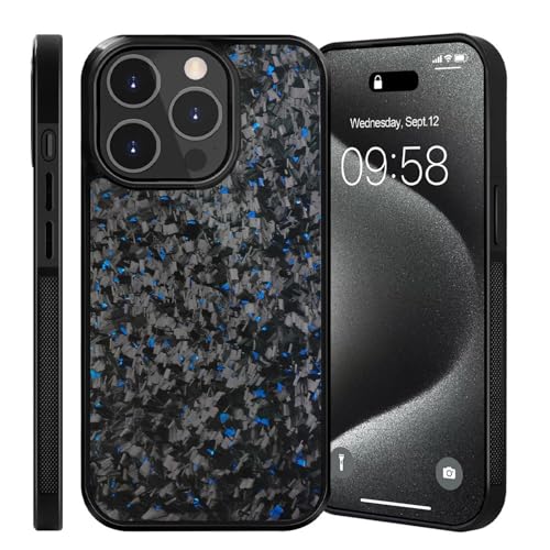 Bpoeee Forged Carbon Fiber Phone Case Carbon Fiber Case Carbon Fiber Phone Case for iPhone 16 15 14 13 12 Pro Max (Blue 14)