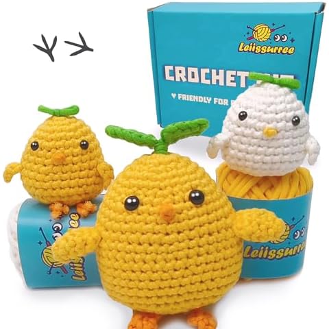LEIISSURREE Crochet Kit for Beginners,Learn to Crochet for Adults and Kids,DIY Crochet Kit,Amigurumi Crochet kit with Easy Peasy Yarn,Crochet Kits for Beginners with 3 Bud Chicks, white3 Cover