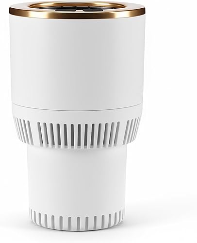 Portavasos para automóvil, calefacción, refrigeración, bebidas, calentador inteligente para café, bebidas y leche (blanco con dorado)