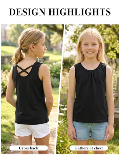 Image of Noomelfish Girls Criss Cross Back Tank Tops Soft Jersey Cotton Sleeveless Shirts (3-12 Years)