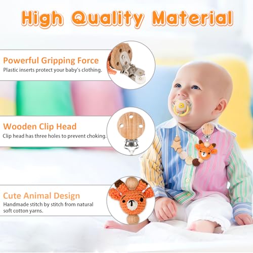 Image of Pacifier Clip, Cute Animal Pacifier Holder Clip for Boys and Girls, Most Pacifiers, Baby Teethers, Baby Shower and Baby Essentials(Deer)