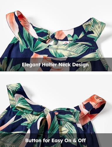 Image of PATPAT Mommy and Me Matching Set Allover Flower Print Halter Neck Tank Romper One-Piece Jumpsuits