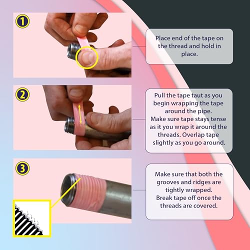 Image of Gasoila Pink PTFE Thread Seal Tape - Professional-Grade High-Density Thread Tape for Water Lines - Leak-Proof Seal, Non-Toxic (1 /2 Inch x 260 Inch Roll)