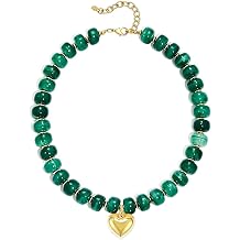 Chunky Beaded Necklace for Women, Trendy Acrylic Puff Heart Pendant Choker, Resin Bead Y2K Choker Boho Statement