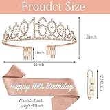 POPOYU 16th Birthday Girl Sash and Tiara,Rose Gold 16th Birthday Crown and Sash for Her,Girls 16thBirthday Decorations Party Accessories,BirthdayCrown Costume Set for Girls 16th.Birthday Gifts - Image 2