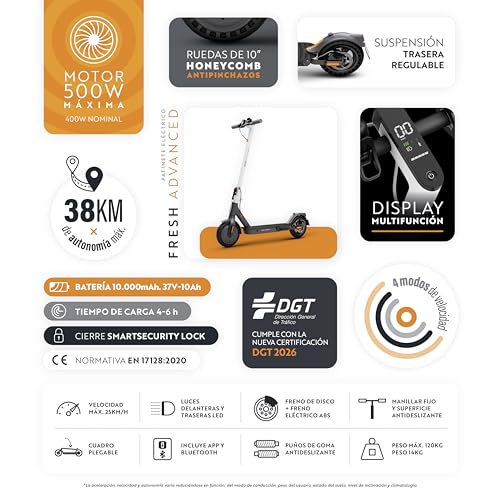 Miniatura 2 de Olsson Patinete Eléctrico Adulto Fresh Advanced - Motor 600w Potencia Máx - Batería 10000 Mah 37v - Hasta 38km De Autonomía - Ruedas Antipinchazos 10 - Luces Led - Freno Abs Disco - Suspensión