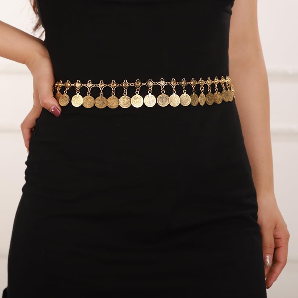 Wiwpar Vintage Gold Coin Pendant Waist Chain Belt Belly Dance Body Chain Waist Chain Hippie Boho Belt Belly Dance Chain Body Jewelry for Women (Style3) - Image 4