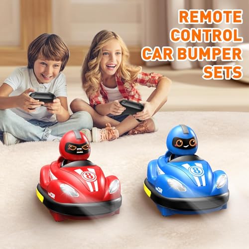 Image of Remote Control Go Kart Racing Cars Set, 2.4GHz Rechargeable RC Bumper Cars with LED Lights, Red and Blue, 2-Pack, with Ejecting Drivers, Multiplayer Battle Game for Kids, Ages 4+