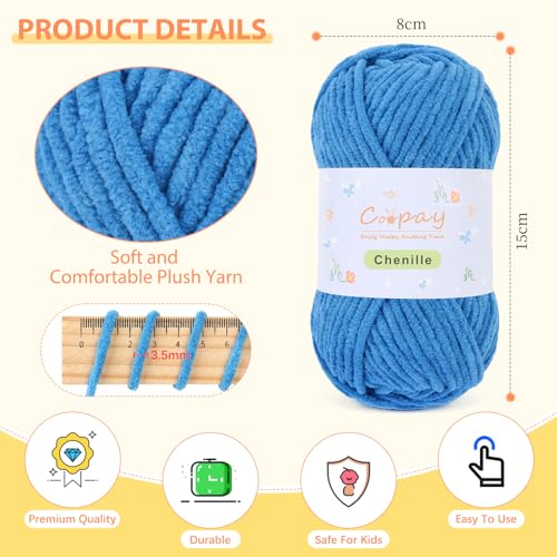 Image of Coopay Chenille Yarn for Crocheting, 12 Pack Medium Weight Yarn - CYC #4 - Total 780yd, Soft Crochet Yarns for Plush Toys, Blankets, Scarves (Colorful)