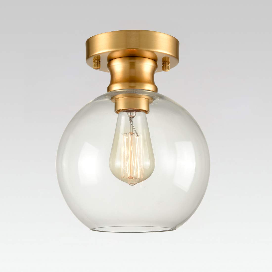AXILAND Gold Ceiling Light Fixture Flush Mount with Globe Clear Glass Shade 7.87" for Living Room Bedroom Hallway