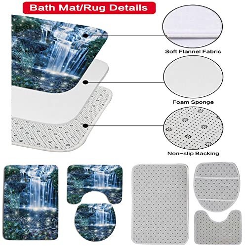 3-teilig Badematten Set, 3D Digitaldruck Herbst Badteppich Sets rutschfest Badvorleger Blau Waschbar U-Förmiger… – Bild 3