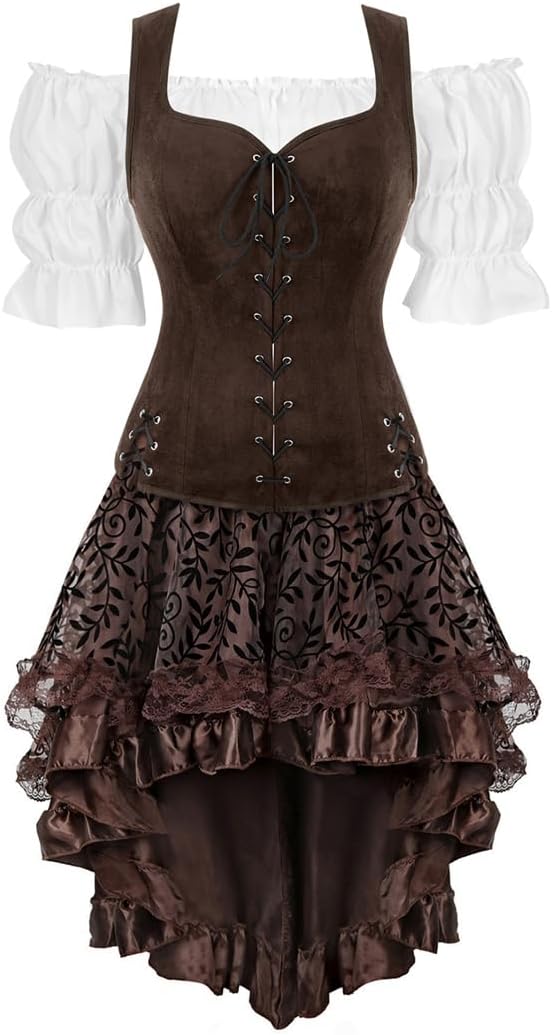 frawirshau Pirate Costume Women Corset Vest Renaissance Costume Vest Gothic Medieval Peasant Blouses Dress Bodice Outfit