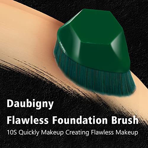 Image of Foundation Makeup Brush Flat Top Kabuki Brush Hexagon Face Blush Liquid Powder Foundation Brush for Blending Liquid, Cream or Flawless Powder Cosmetics with Bonus Protective Case (Green)