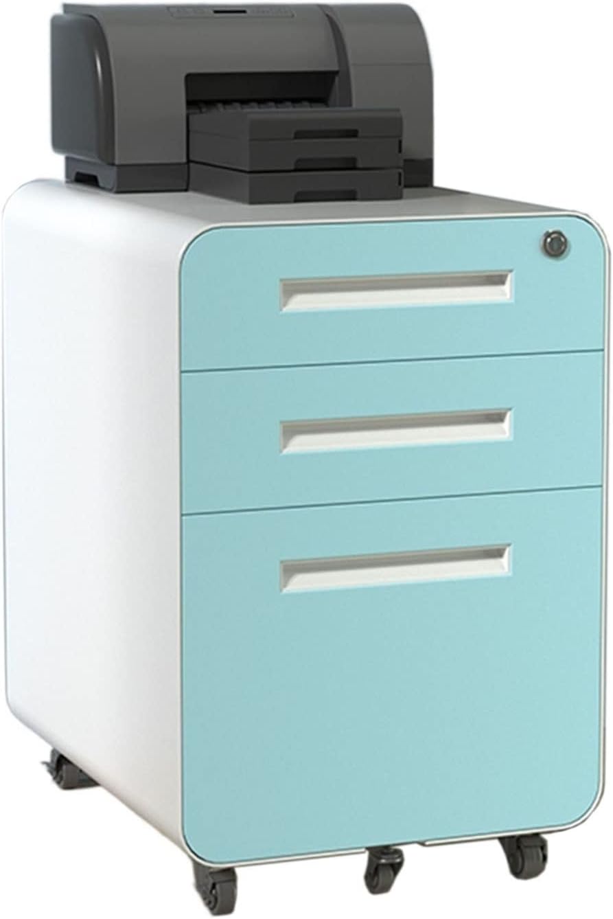 Mobile 3-Drawer Filing Cabinet with Lock & Key - Metal Vertical File Storage with Anti-Tilt Design & Wheels for Home Office Organization