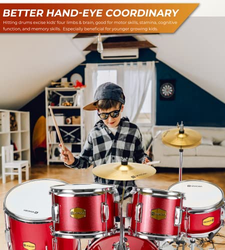Kids Drum Set, 5 Piece Junior Drum Set For Beginner, 16 Inch Drum Set For Student Children Teens Starter Kits With Adjustable Throne Cymbal Pedal Drumsticks Bright Red, By Vangoa #TOP1