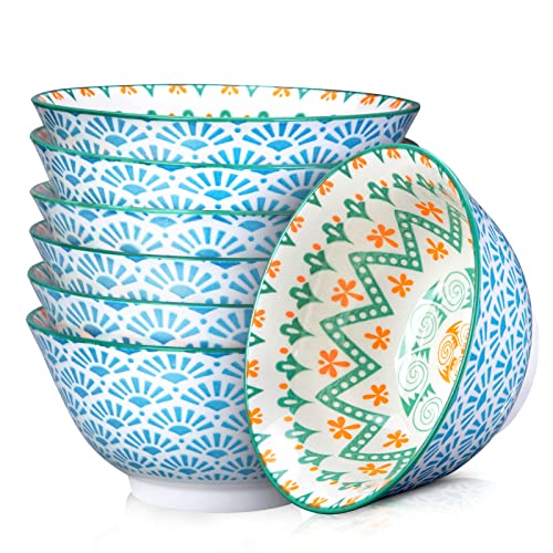 Cibeat 6 Pack 23 oz Premium Porcelain Bowls Set, 6 inch Cereal Bowls, Ceramic Bowls for Soup, Salad, Pasta, Rice, Large Capacity Ramen Bowls, Heat and Cold Resistant, Microwave and Dishwasher Safe