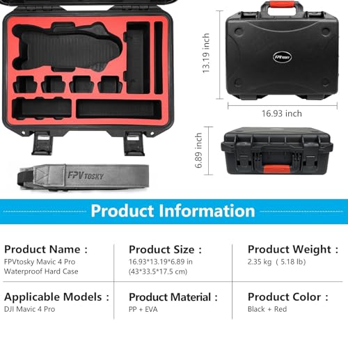 FPVtosky Hard Case with Controller Lanyard for DJI Mavic 4 Pro Creator/Fly More Combo, Fits DJI RC Pro 2/ RC 2/ RC2 with Sunshade, Up to 8 Batteries, Charging Hub, Filters Accessories[ CASE ONLY] by FPVtosky - Image 7