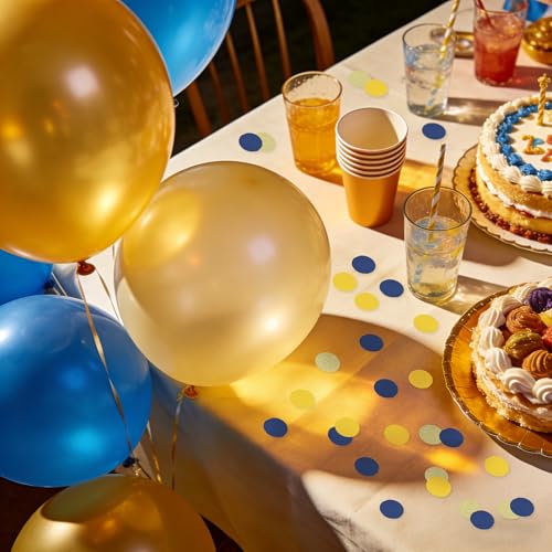Image of 200Pcs Glitter Blue Yellow Gold Table confetti,Paper Circle Dots Confetti for Birthday Party Halloween Bachelorette Wedding Baby Shower Graduation Decorations