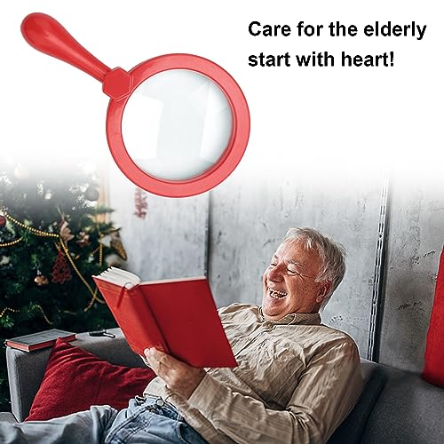 Image of Rongon Kids Magnifying Glass Handheld Jumbo Magnifiers with Stand, Exploration Play Reading Magnifier Red Magnifying Lens for Nature Exploration, Science Experiments, 5X Magnification Loupe (Red)