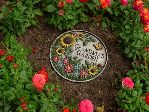 VEOJEIN Grandma\'s Garden Stepping Stone 9.45’ Durable Garden Décor with 3D Hand-Painted Sunflower Design – Gift for Grandma, Mom, Wife, Mother’s Day, Christmas, Birthdays
