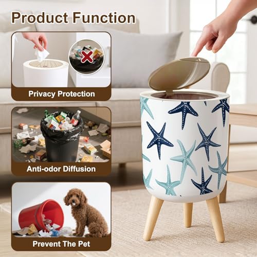 Papelera con tapa azul náutico 7L con patas miniatura 6
