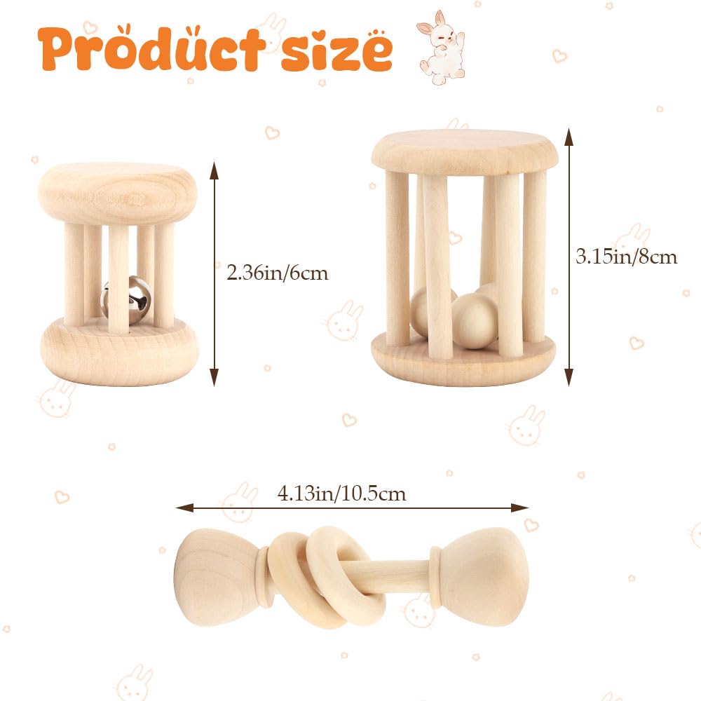 3 Pcs Wooden Bunny Toys with Bell,Safe Giochi per Conigli per Denti,Giochi per Conigli Nani per Indoor Outdoor,Piccoli Animali