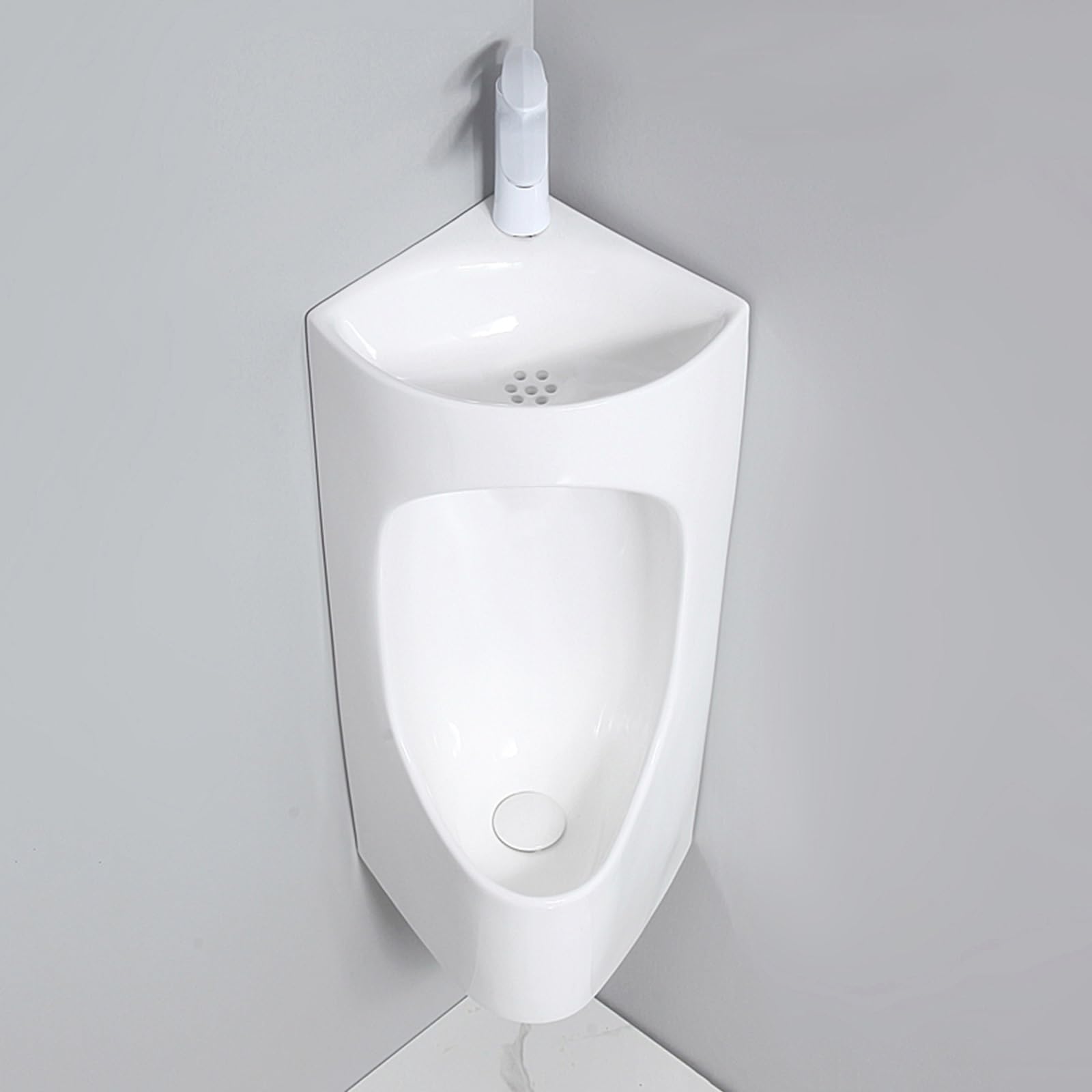 Jcgly Orinatoio Angolare per Bagni Piccoli, in Ceramica Bianca con Lavandino e Rubinetto, Orinatoi Triangolari per Uomo