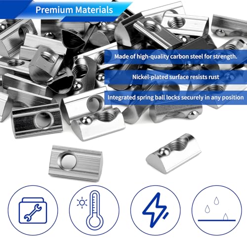 Miniatura 3 de Sturiz 50 Piezas Tuercas Ranuradas M5 Ranura 6 T Tuercas Ranuradas Tornillos Serie 20 M5 Perfil De Aluminio 20x20 Acero Al Carbono Niquelado Tuerca Deslizante Con Bola De Resorte Para Perfil C De