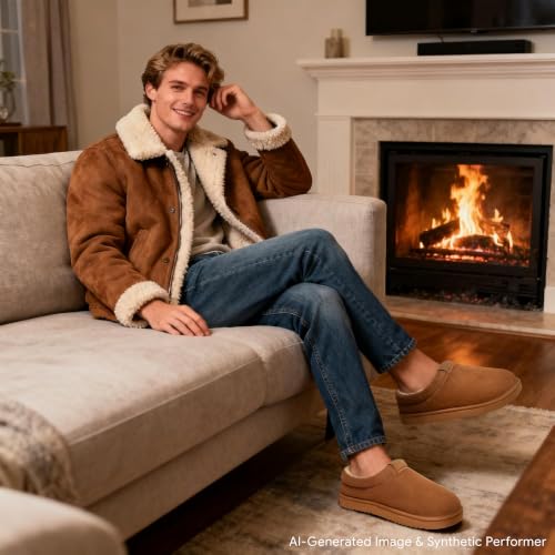 Image of Zizor Men's Fuzzy Cozy Slippers Microsuede Indoor Outdoor Home Comfy Winter Slip On Cute Warm Memory Foam Furry Shoes