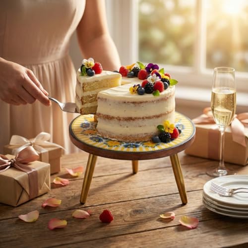 Image of RITUALISTIC Mandala Collapsible Cake Stand with Metal Legs | Elegant Cake Display for Decoration & Cutting | Round Dessert Tray for Cakes, Events, Birthdays & Home Decor