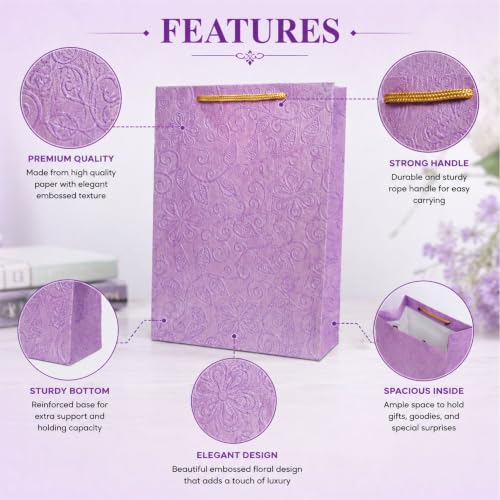 Image of Handmade Paper Bags for Gifting - Gift Bags Medium Size - 8 x 11 x 3 Inch - Pack of 10 - Return Gift Bags for Pooja, Baby Shower, Festive Gifting, Birthday, Wedding - Paper Bags for Return Gifts - Purple, Pastel Green Bag