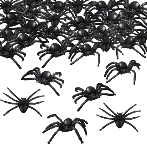 QIZHIQIAMY Spinnen Halloween Spinne Spielzeug Halloween Deko Spinne Realistische Kunststoff Spinnen Plastik Spinnens Klein Halloweens Dekorationen für Zuhause Büro Party (50PCS)