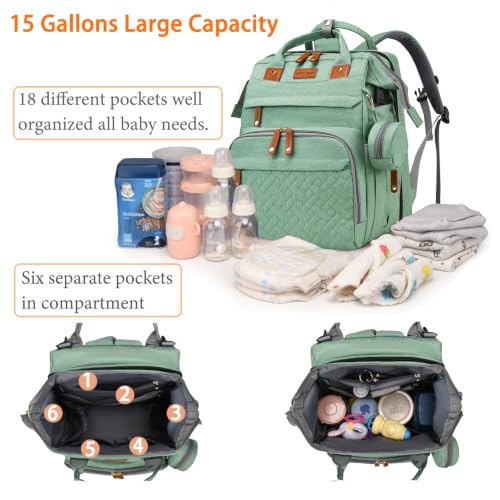 Image of Astro alan Baby Diaper Bag with Changing Station, Waterproof Diaper Bag Backpack for Moms Dads with USB Charging Port, Baby Shower Gifts, Large Capacity diaper backpack, Pale Green