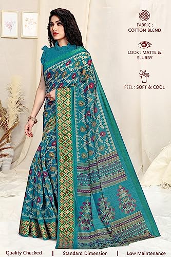Image of MIRCHI FASHION Women's Cotton Blend Kalamkari Printed Saree with Blouse Piece