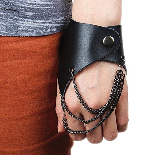 Colcolo Pulseira Pulseira Pulseira de Couro Pu Couro Preto Anel de Dedo Escravo Mão