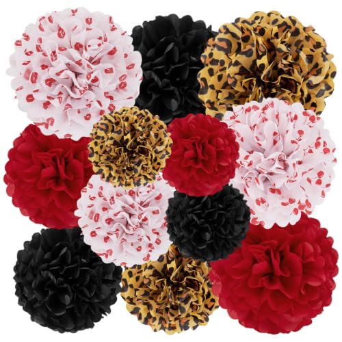 Image of Red-Black Gold Party-Decorations Tissue Pom Poms for Party and Event Decorations, Mixed Colors, Home & Kitchen Decor