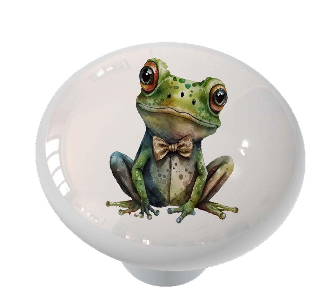 Bow Tie Frog Ceramic Cabinet Knob/Drawer Pulls for Home/Frog Drawer Knob