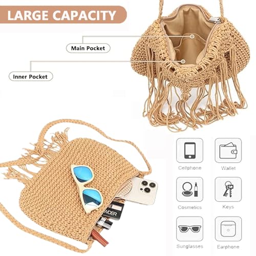 Crochet Crossbody Purse for Women Macrame Hobo Purse Handwoven Boho Summer Beach Shoulder Bag Tassels Crochet Tote Handbag4