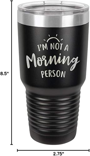 Miniatura 10 de Vaso negro de 30 onzas con popote y tapa superior deslizante con texto en inglés "I'M NOT A MORNING PERSON", color negro