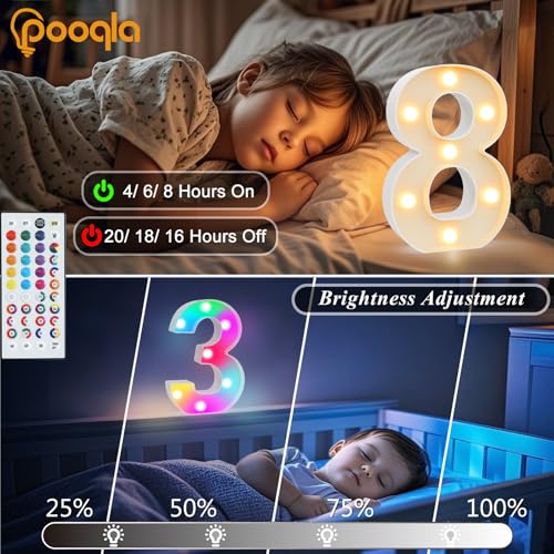 Image of Pooqla Colorful Light Up Numbers, 35 Colors LED Marquee Number Lights for 10th Birthday Decorations with Remote, RGB Lighted Numbers for Party, Wedding, Bar, Night Light, Home Decor, Number 0