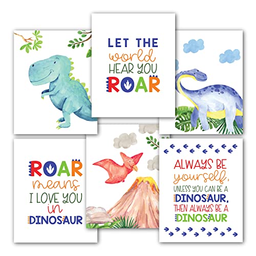 6 Reversible 8x10 Dinosaur Wall Art Prints, Dinosaur Birthday Decorations, Dinosaur Decor Boys Room, Dinosaur Bathroom Decor, Dinosaur Posters for Boys Room, Dinosaur Baby Shower Decorations for Boy
