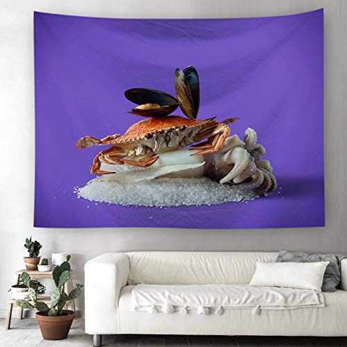 Tapiz de poliéster para pared lila de 200x150 cm, gran tapiz decorativo con cangrejos y conchas 5