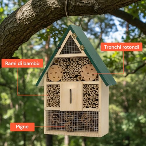 Wintem - Insektenhotel aus natürlichem Bambusholz für den Garten, Schutz für Bienen, Marienkäfer und Schmetterlinge, wetterfest