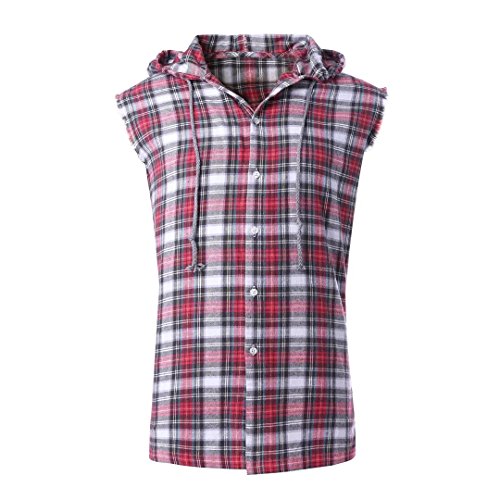 NUTEXROL Camisa Casual Sin Manga Para Hombre,Rojo/Gris, Tamaño XXXL