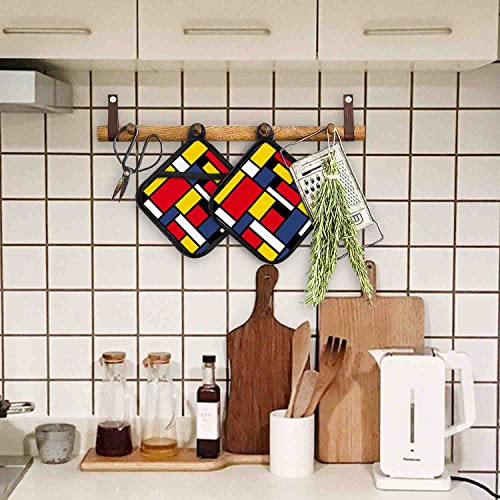 Pot Holders 8 X 8 Inches 4 Packs，Red Black Yellow Geometric,Heat Resistant Pot Holders Sets Oven Hot Pads For Kitchen Cooking #TOP3